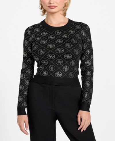 GUESS Women's Long-Sleeve Crewneck Rhinestones 4G Sweater