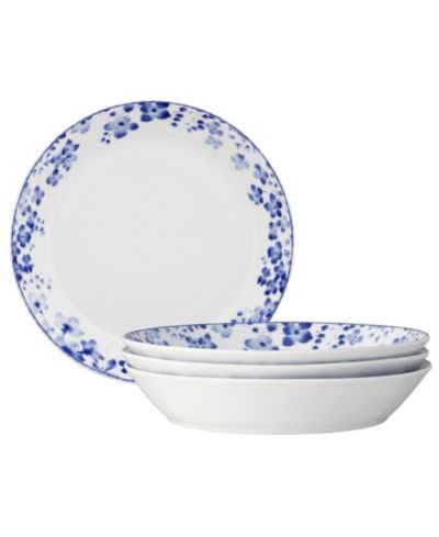 Noritake Bloomington Road Blue Set of 4 Coupe Dinner Bowls, 9-3/4", 43 oz.