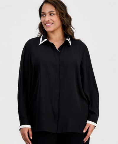 Блузка Anne Klein Plus Size с воротником-стойкой и пуговицами