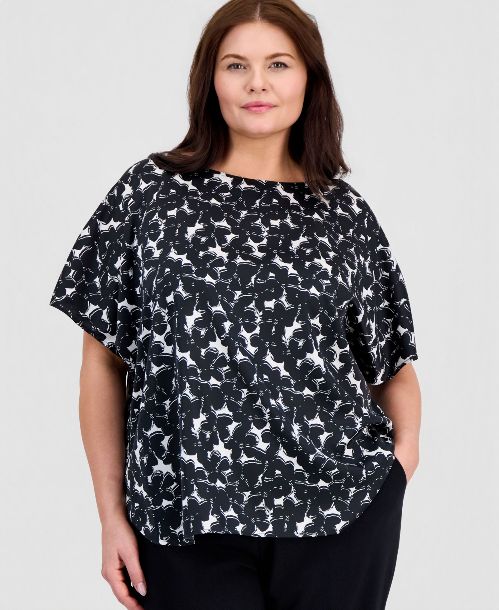 Anne Klein Plus Size Boat-Neck Short-Sleeve Top