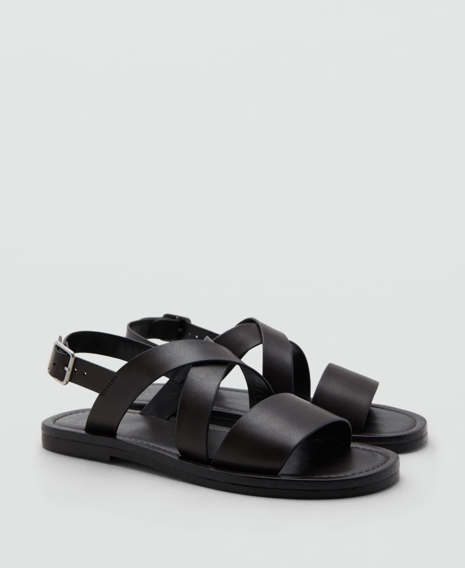 Mango Men's Crossed Straps Leather Sandals