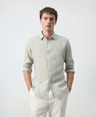 Мужская льняная рубашка Mango в полоску, regular-fit