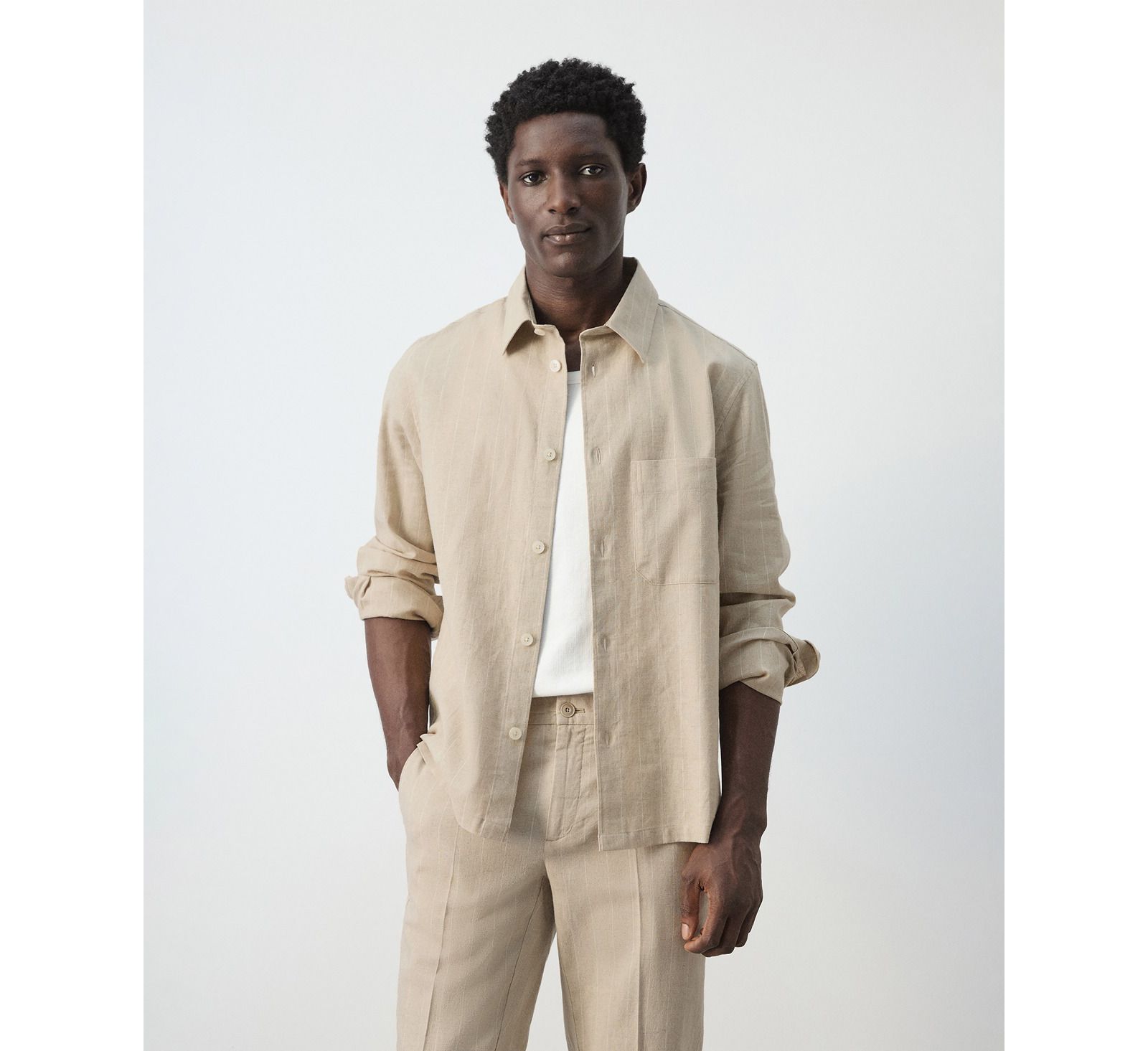 Mango Men's Linen and Cotton Blend Striped Shirt