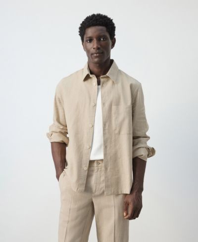 Мужская рубашка Mango Linen and Cotton Blend Striped
