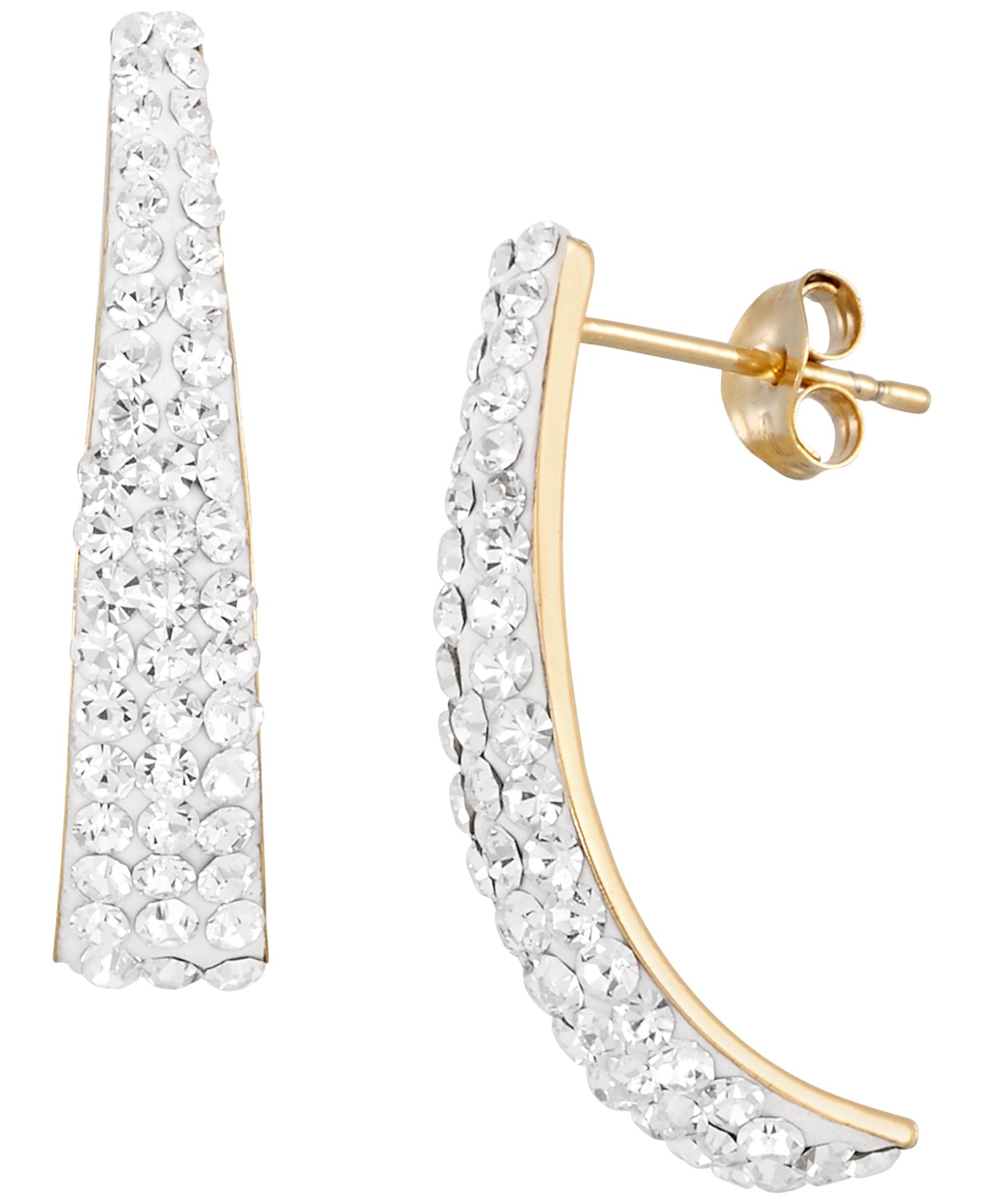 Серьги-кольца Macy's High Polished Pave Crystal 14k Yellow Gold Over Sterling Silver