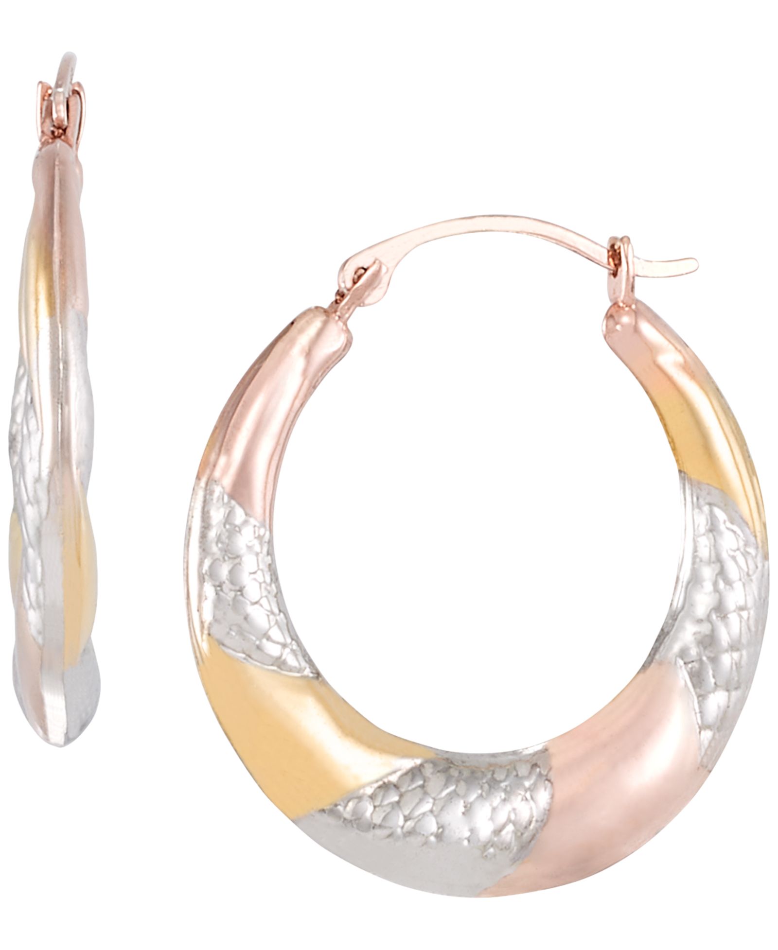 Серьги-кольца Macy's Dual-Tone Textured 14k Gold Over Sterling Silver