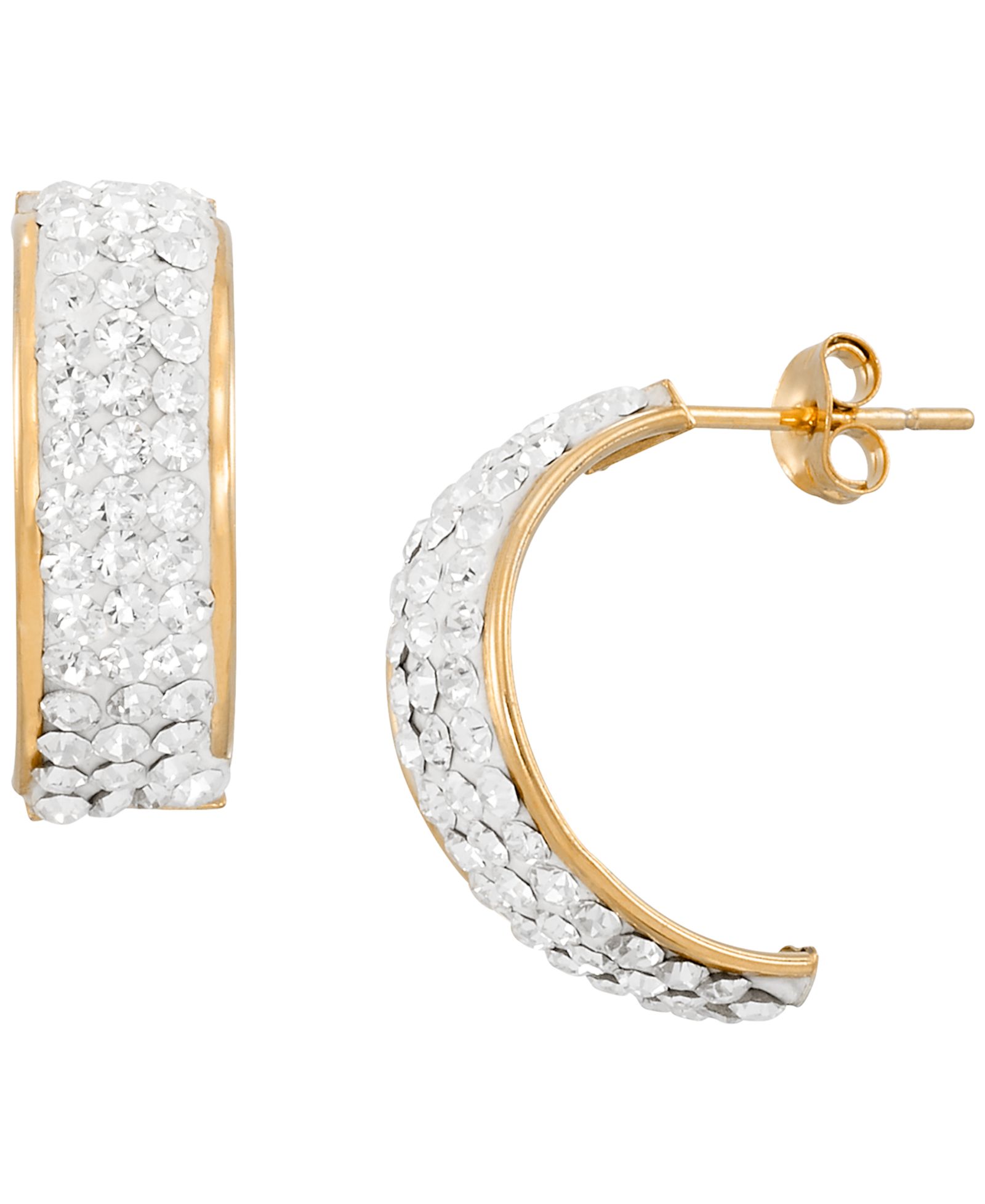 Серьги-кольца Macy's High Polished Pave Crystal в 14k Yellow Gold Over Sterling Silver