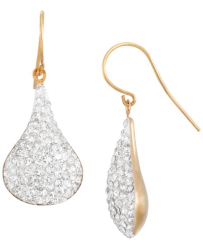 Серьги-подвески Macy's Pave Crystals Teardrop в 14k Yellow Gold Over Sterling Silver