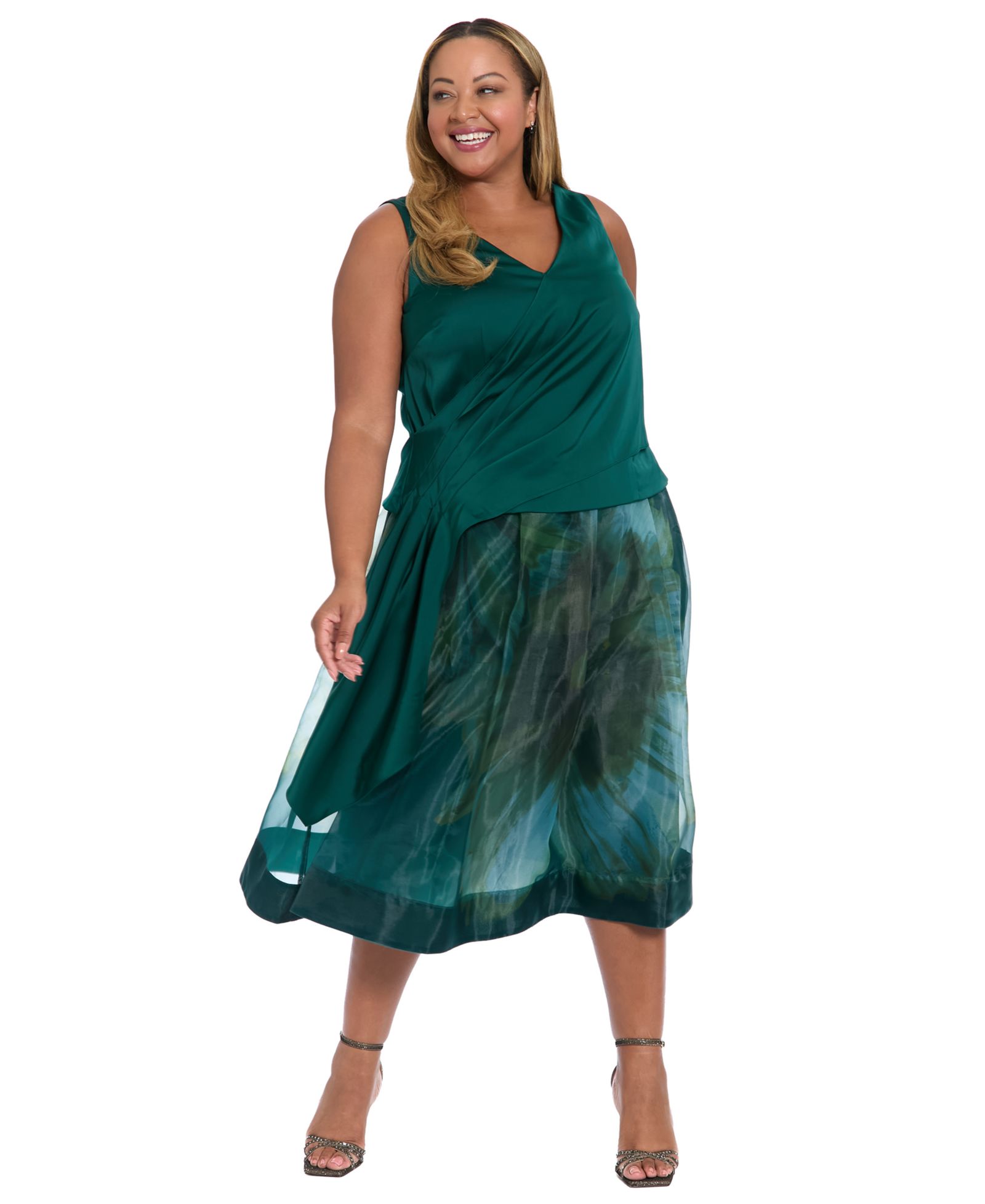 Muse Plus Size Pleated Organza Midi Skirt
