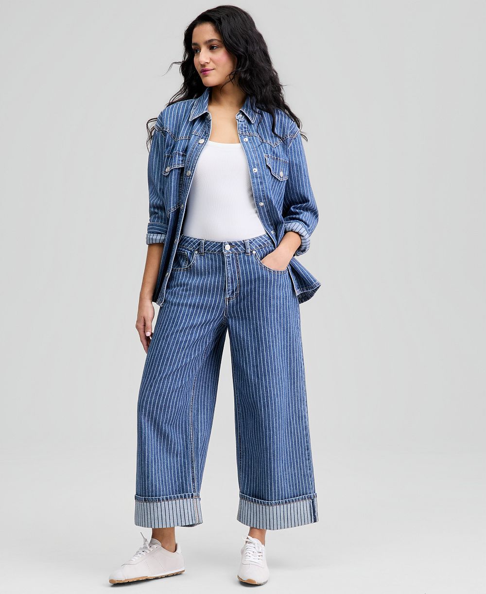 Джинсы And Now This Petite Striped Cuffed Wide-Leg
