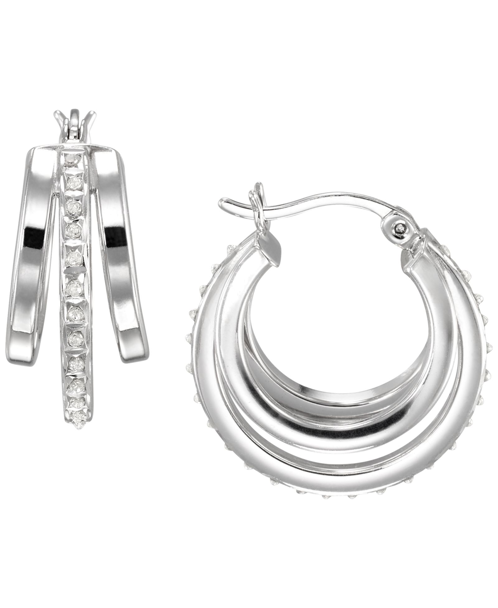 Серьги-кольца Macy's Diamond Accent Double Hoop (0.01 ct. t.w.) в Sterling Silver