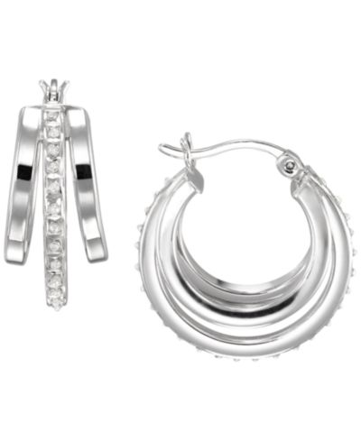 Серьги-кольца Macy's Diamond Accent Double Hoop (0.01 ct. t.w.) в Sterling Silver