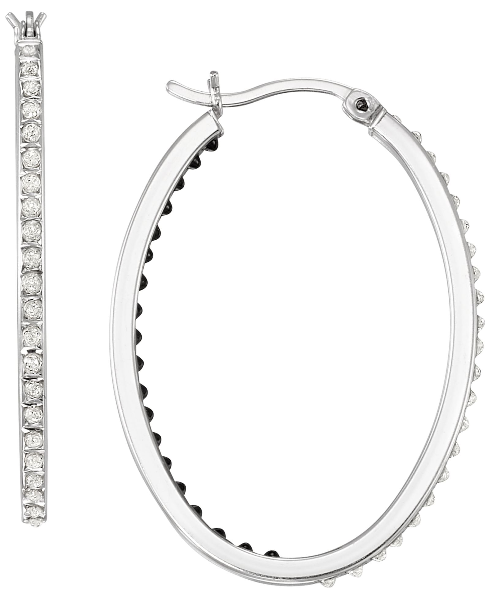 Серьги-кольца Macy's Diamond Accent в стерлинговом серебре (0.01 ct. t.w.)