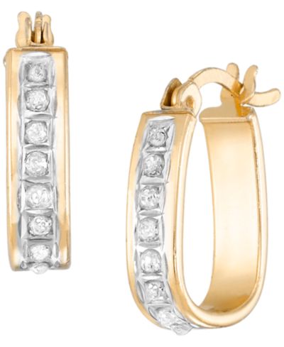 Серьги-кольца Macy's с бриллиантовым акцентом (0.01 ct. t.w.) из 14k Yellow Gold Over Sterling Silver