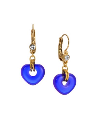 Серьги 2028 Gold Tone Blue Glass Heart Drop