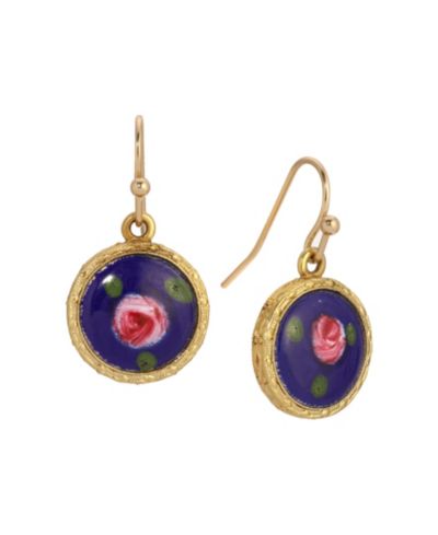 Серьги 2028 Round Blue Pink Flower Enamel