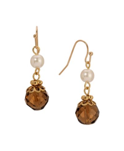 2028 Faux Cultivated Pearl  Topaz Double Drop Earrings