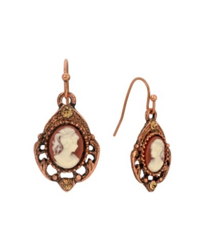 2028 серьги Copper Tone Oval Cameo Crystal