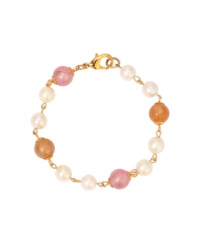 2028 Faux Cultivated Pearl  Pink Peach Beaded Bracelet