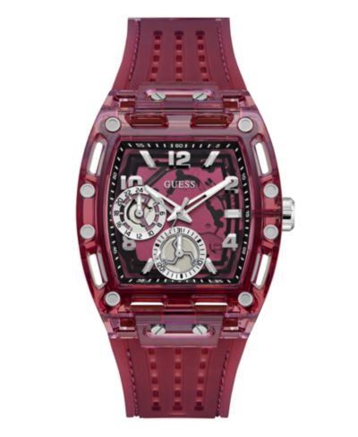 Мужские многофункциональные часы GUESS Burgandy Silicone, 42mm