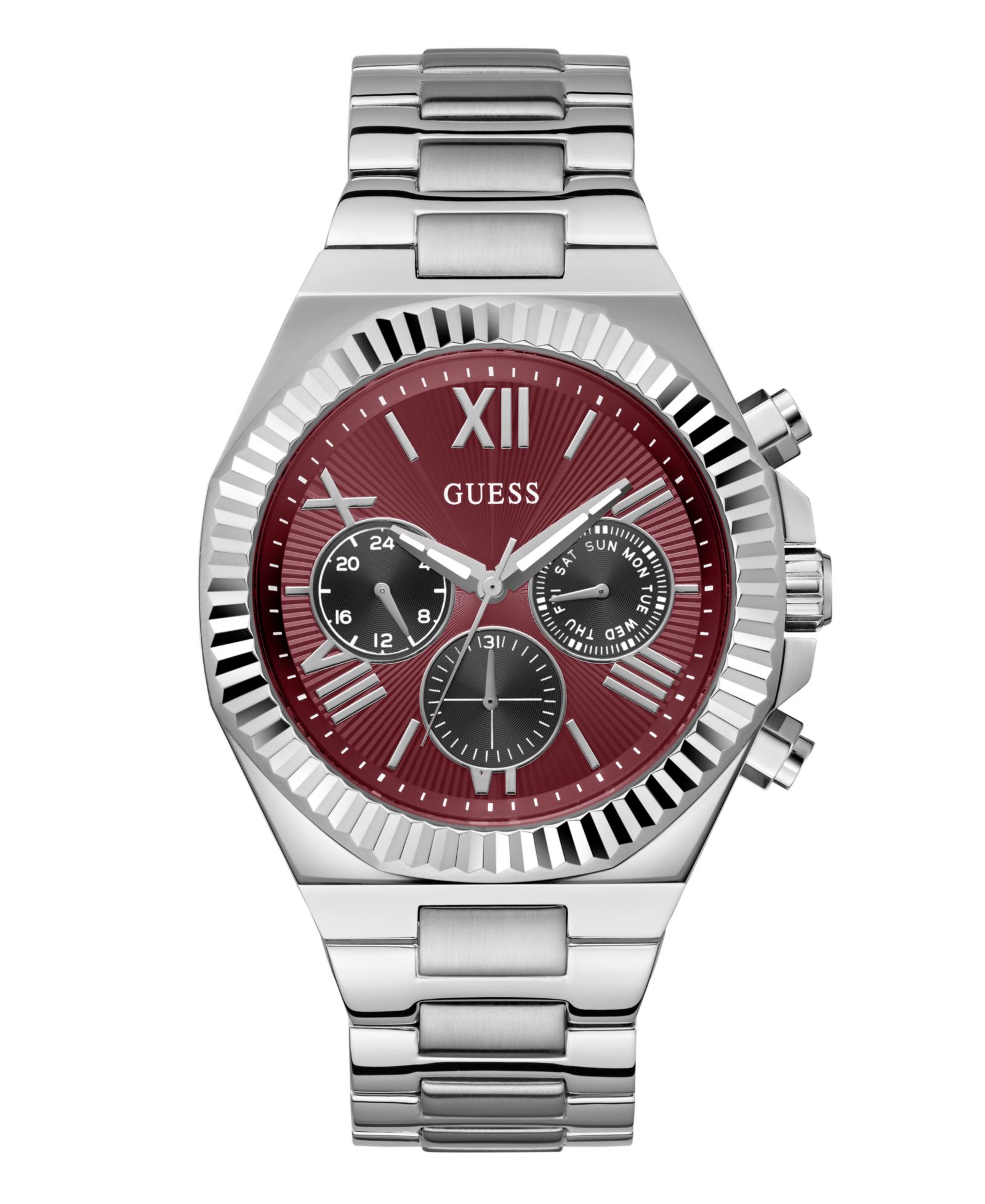 GUESS Men's Silver-Tone Multi-Function Watch, 44mm