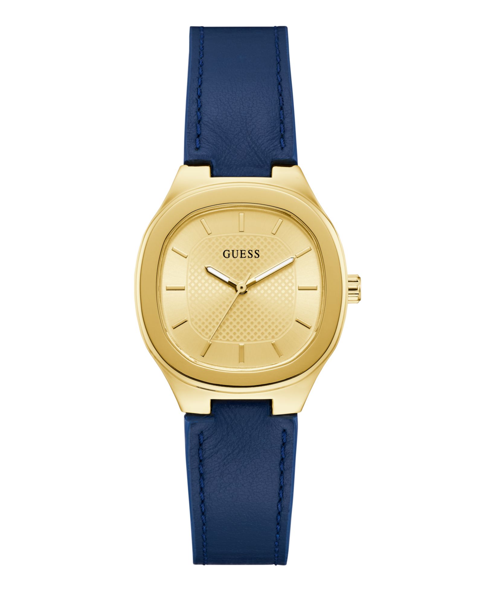 GUESS Women's Gold-Tone Blue Leather Analog Watch, 32mm