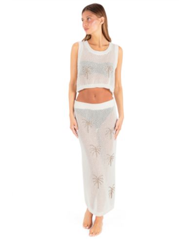 Hurley Women's Scoop Neck Embroidered Crochet Jacquard Swim Tank Top