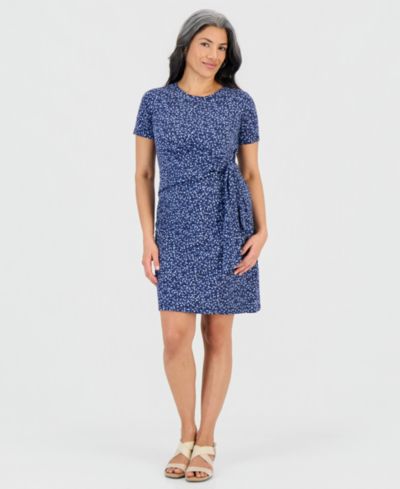 Style & Co Petite Printed Side-Tie Short-Sleeve Dress, Macy's Exclusive