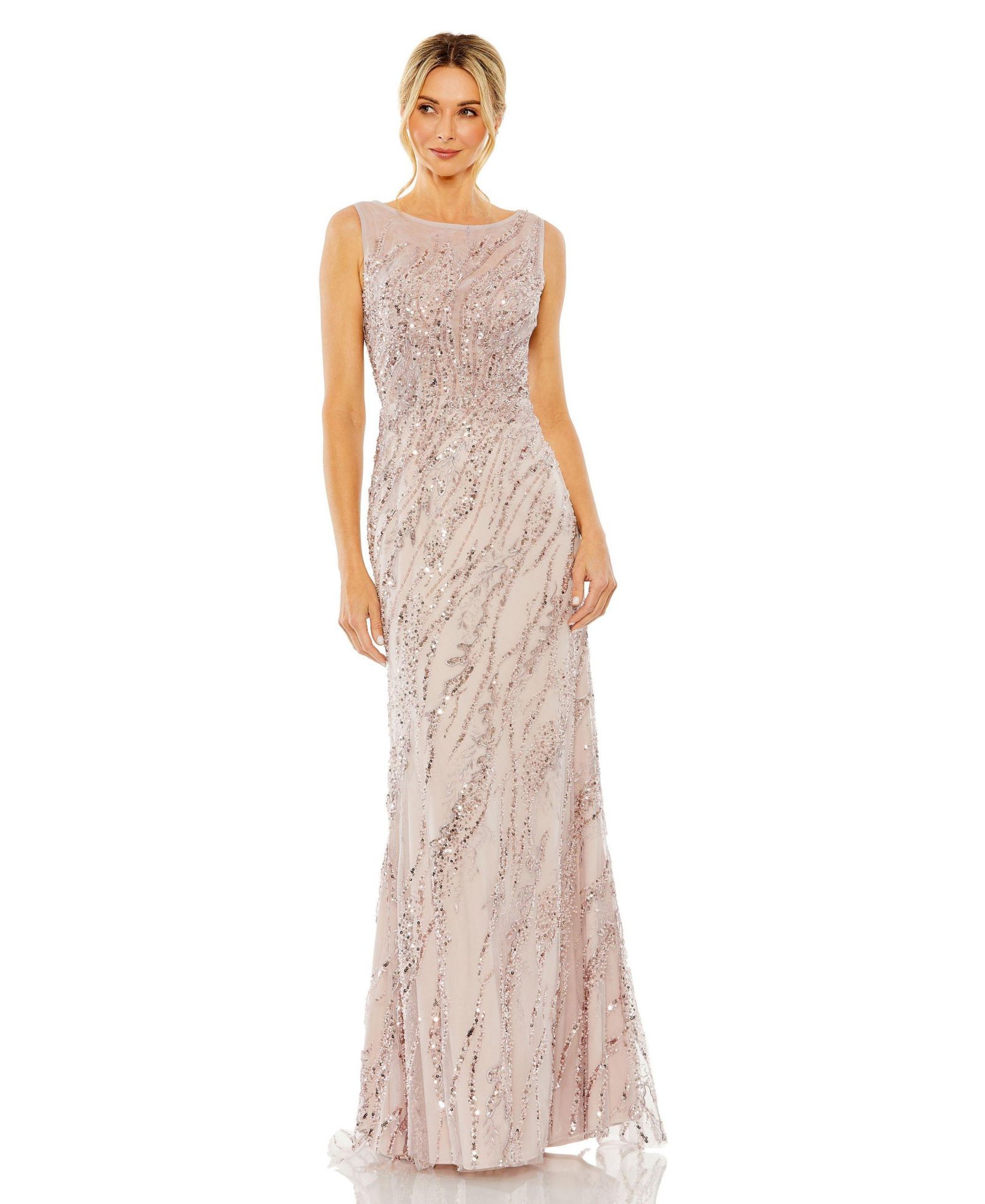 Женское вечернее платье Mac Duggal Sleeveless High Neck Sequin Beaded Gown