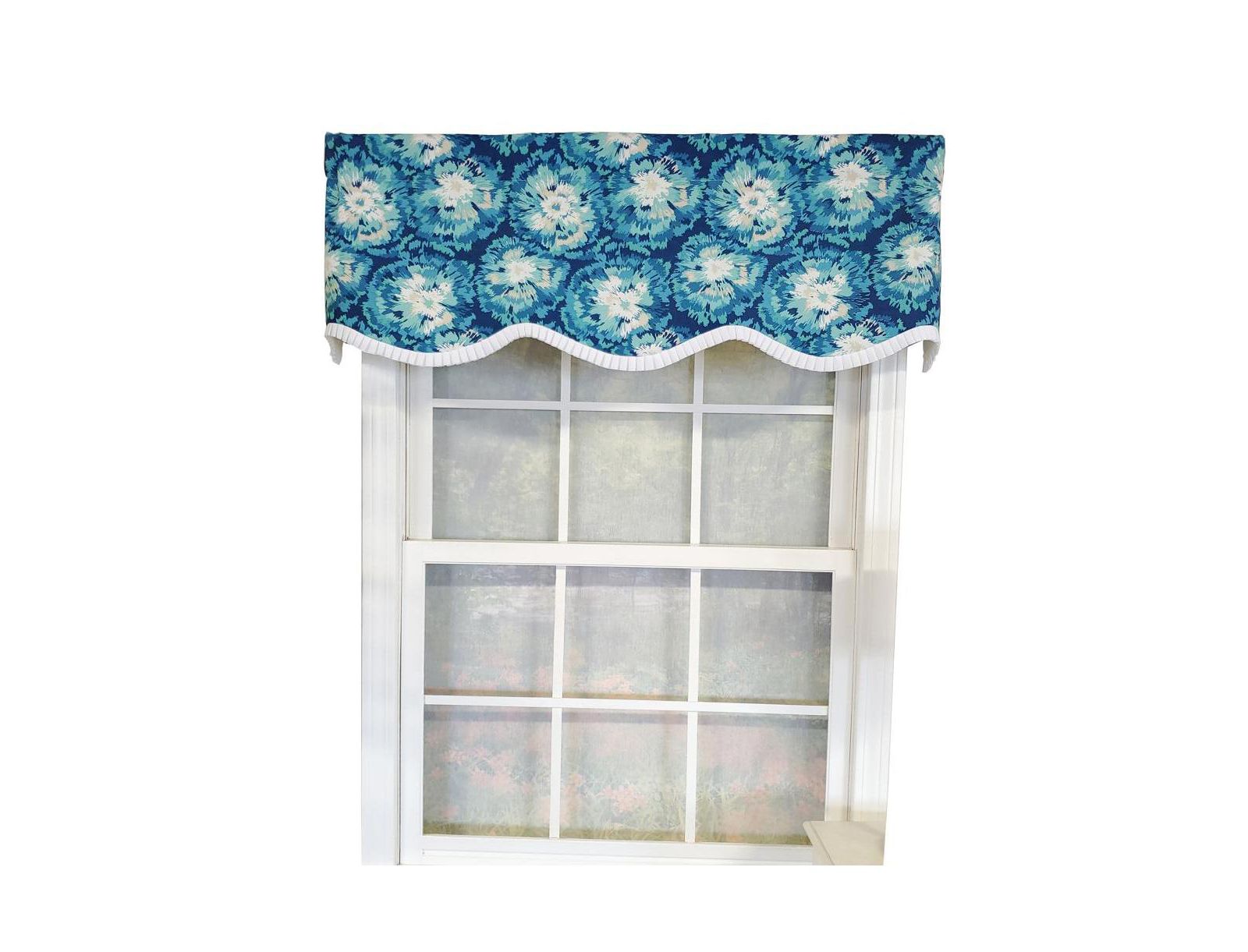 RLF Home Burst Provance 3" Rod Pocket Lining Luxurious and Elegant Window Treatment Valance 50" x 16" Blue