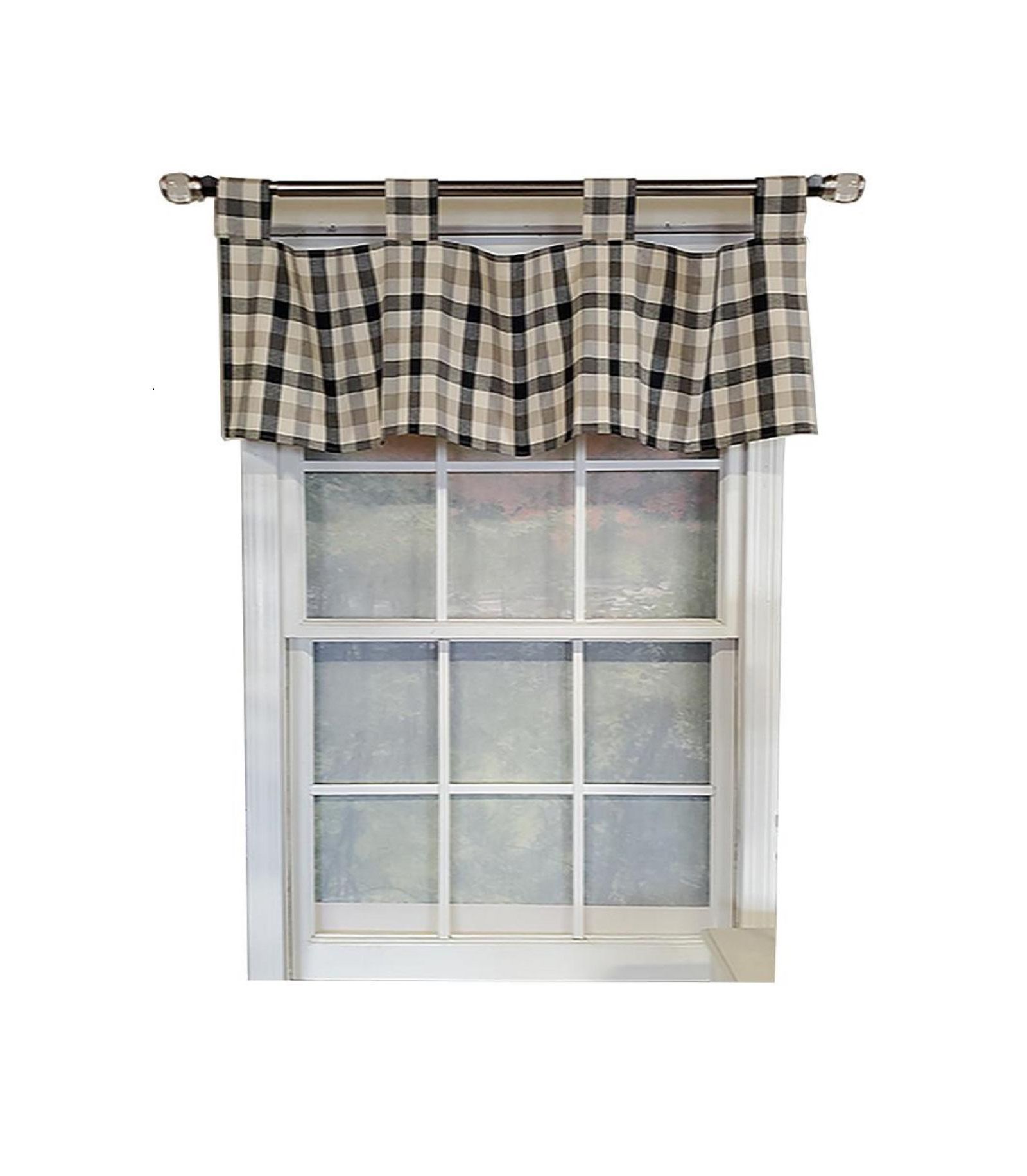 Декоративная занавеска RLF Home Bison Check Tab 4" Tabs Tab Top Lining Luxurious and Elegant Window Treatment Valance 50" x 15" Black