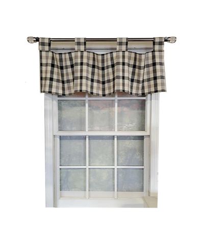 Декоративная занавеска RLF Home Bison Check Tab 4" Tabs Tab Top Lining Luxurious and Elegant Window Treatment Valance 50" x 15" Black