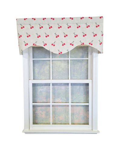 RLF Home Cherry Dance Cornice Valance - 100% Cotton with Ivory Lining 50" x 17"  Cream