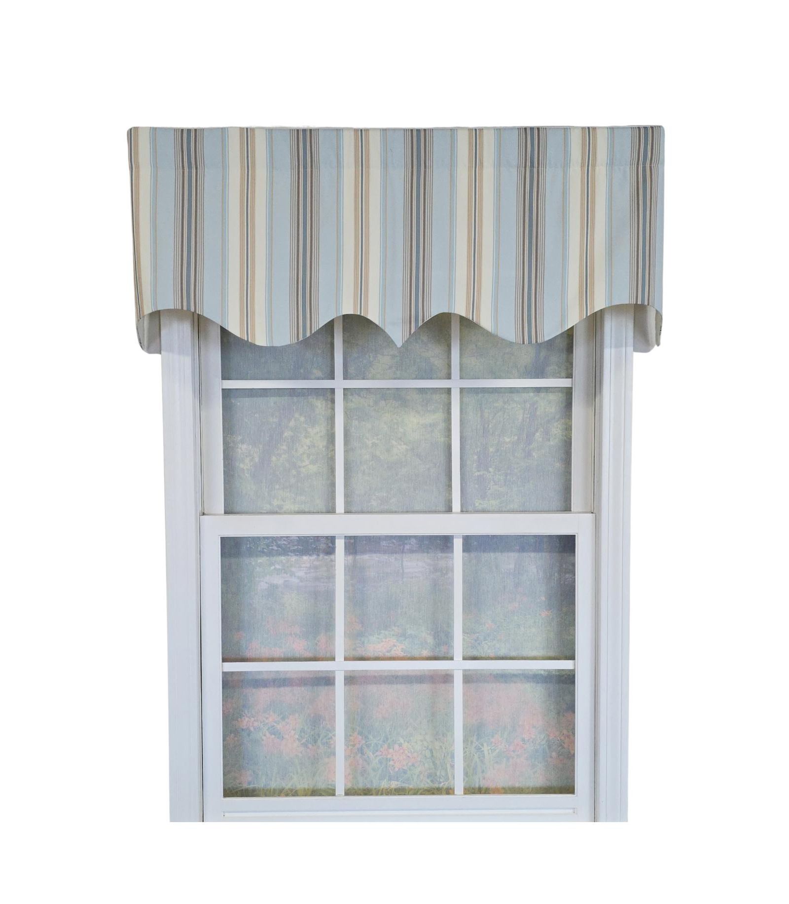 RLF Home 100% Cotton Paris Stripe Regal  Fully lined Windows Rod Pocket Valance 50" x 17"  Blue