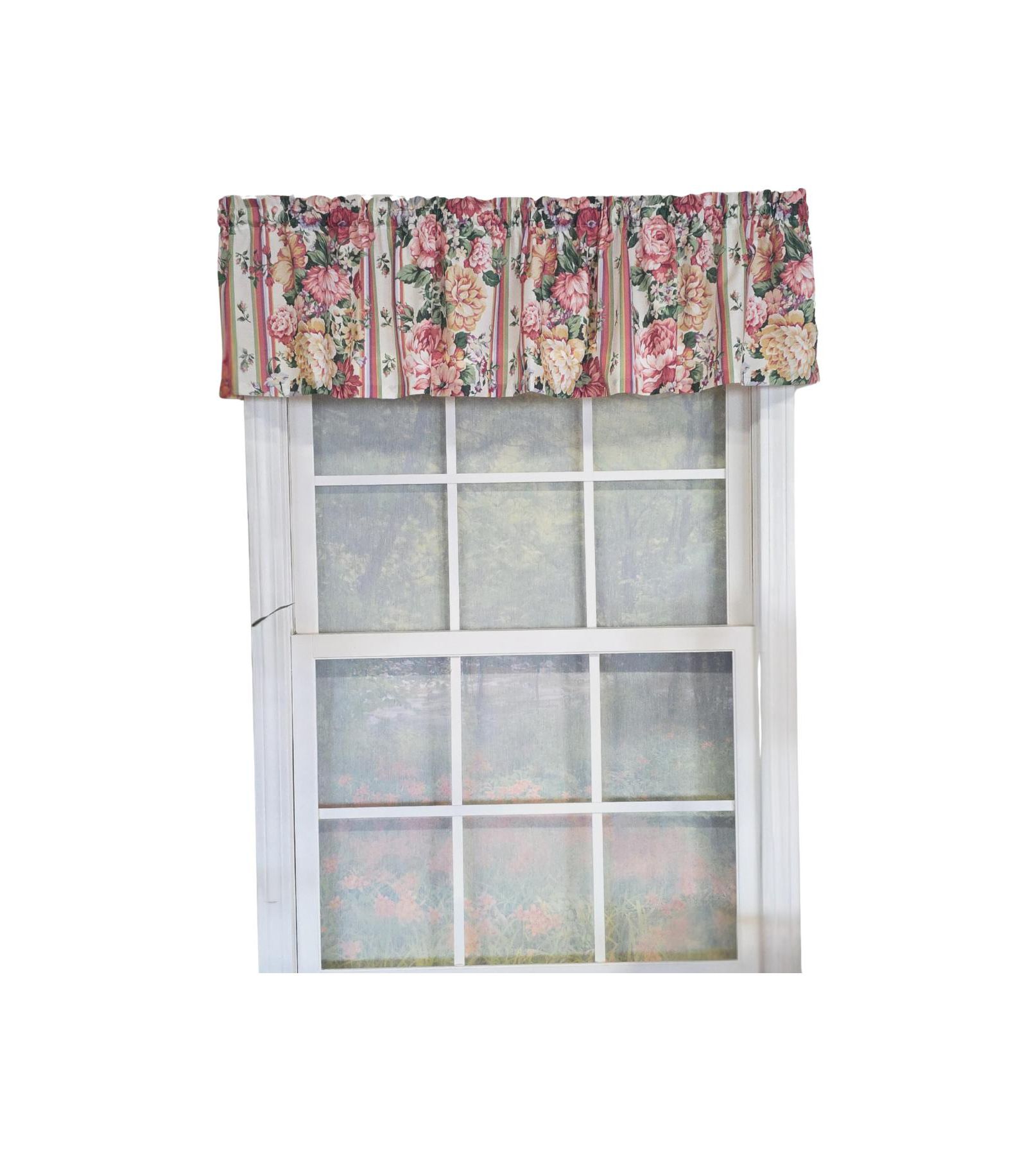RLF Home 100% Cotton Flower Lane Tailored  Unlined Windows Rod Pocket Valance 68" x 13"  Multi