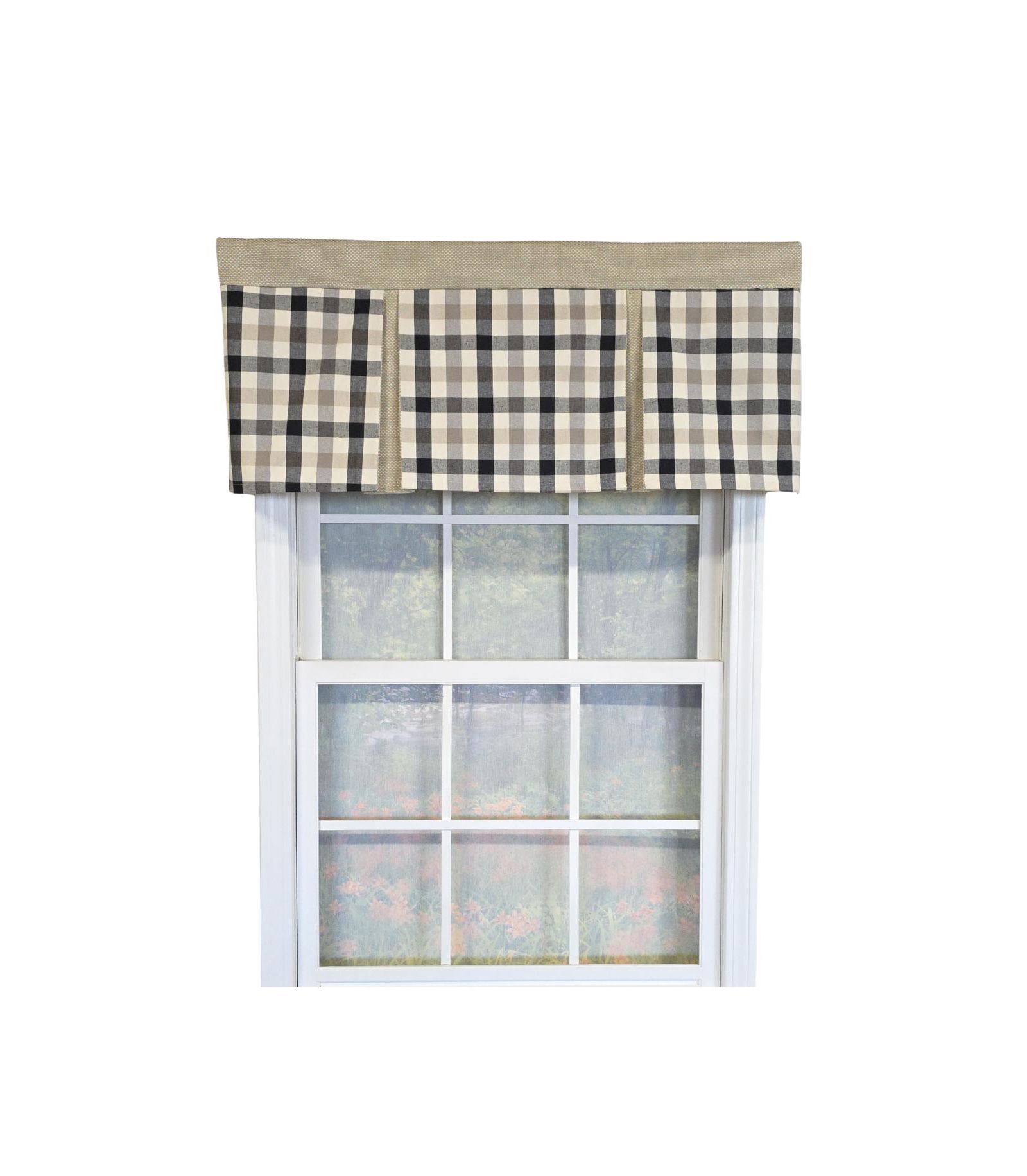 RLF Home 100% Cotton Bison Check Pleated  Unlined Windows Rod Pocket Valance 50" x 17"  Black