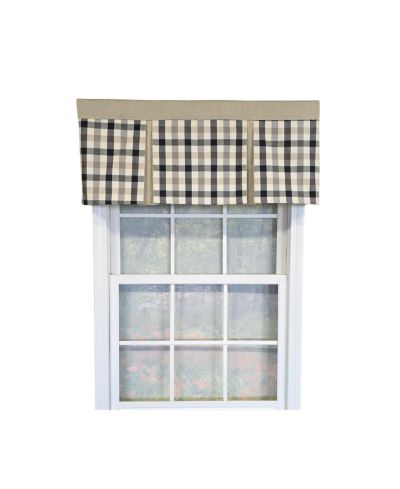 RLF Home 100% Cotton Bison Check Pleated  Unlined Windows Rod Pocket Valance 50" x 17"  Black