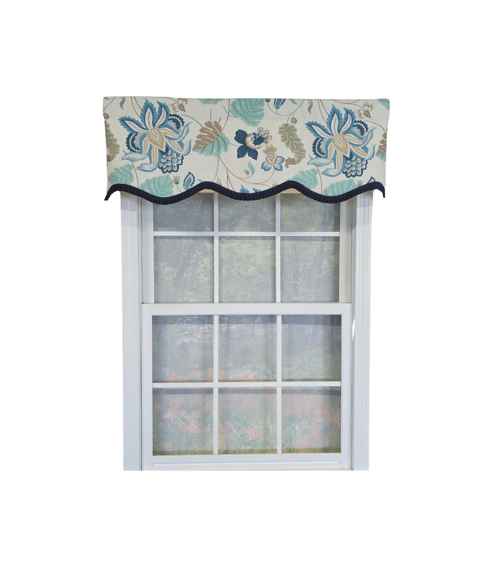 RLF Home 100% Cotton Samanta Ruffled Provance  Fully lined Windows Rod Pocket Valance 50" x 15"  Blue