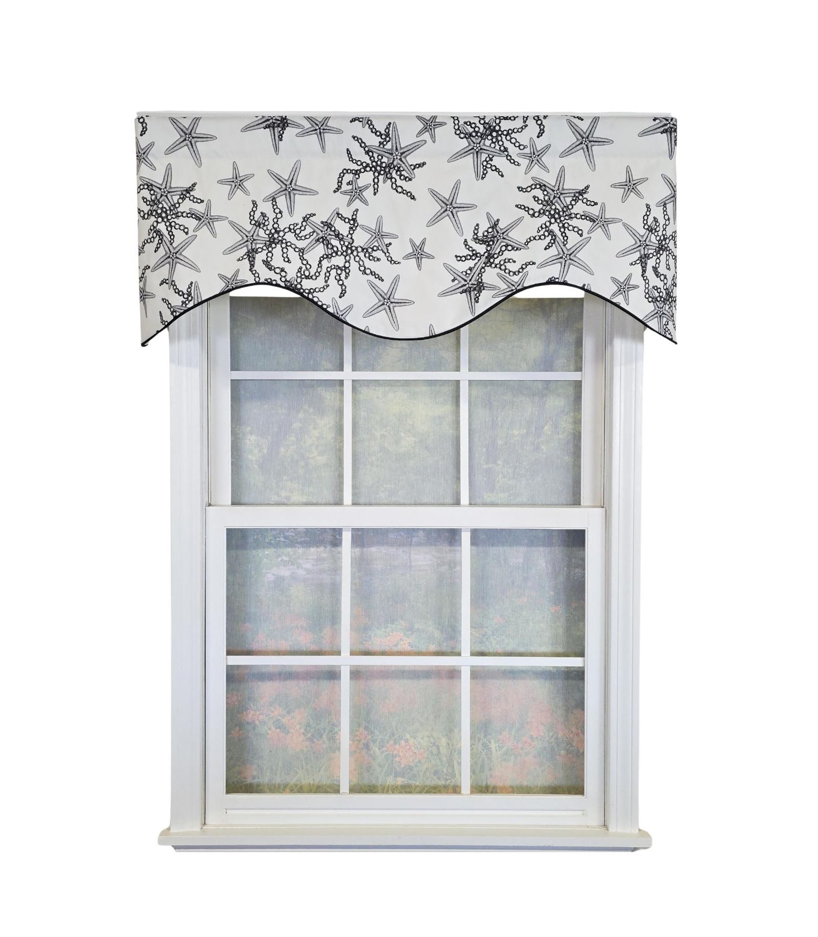RLF Home Reef Cornice Valance - 100% Cotton with Ivory Lining 50" x 17"  Black