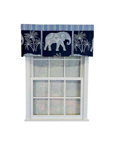 Декоративная занавеска RLF Home 100% Cotton White Elephant Pleated Unlined Windows Rod Pocket Valance 50" x 17" синяя