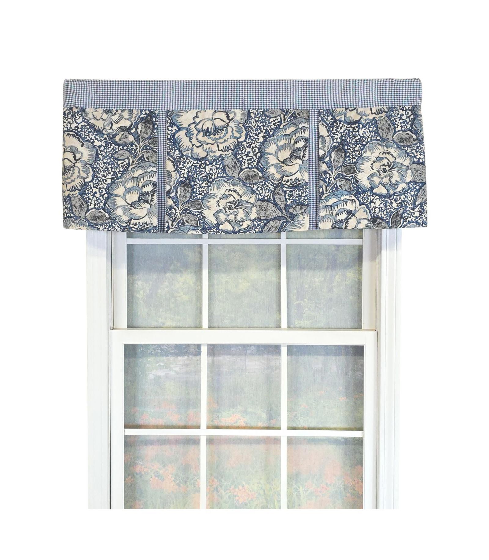 RLF Home 100% Cotton Peony Ball Pleated  Unlined Windows Rod Pocket Valance 50" x 17"  Blue