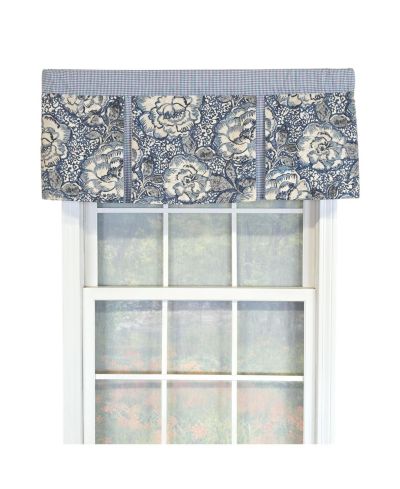 RLF Home 100% Cotton Peony Ball Pleated  Unlined Windows Rod Pocket Valance 50" x 17"  Blue