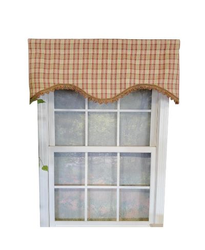 RLF Home Dotted Squares Cornice 3" Rod Pocket Lining Luxurious and Elegant Window Treatment Valance 50" x 17" Peach