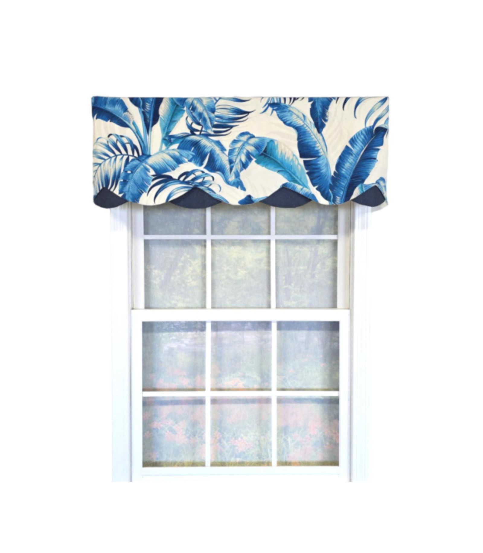 RLF Home 100% Cotton Plantain Petticoat  Fully lined Windows Rod Pocket Valance 50" x 15"  Navy