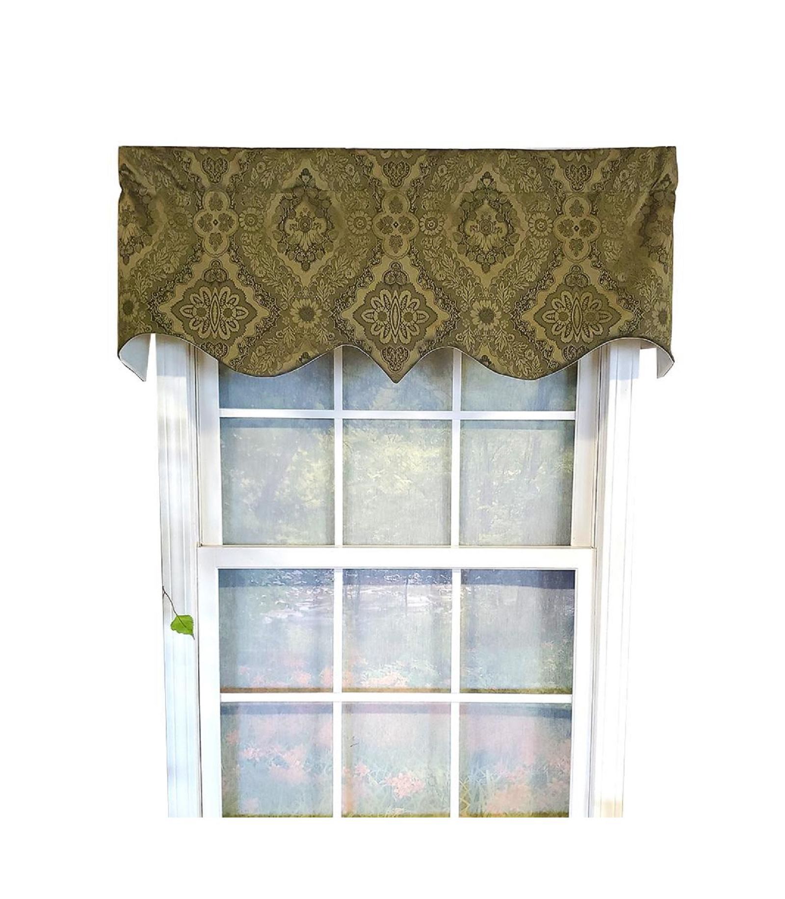 RLF Home Chintz Regal 3" Rod Pocket Lining Luxurious and Elegant Window Treatment Valance 50" x 17" Olive