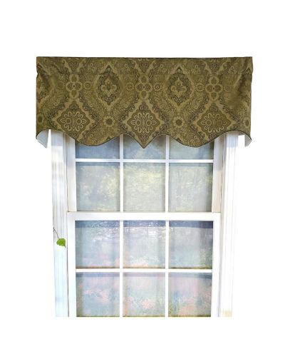 RLF Home Chintz Regal 3" Rod Pocket Lining Luxurious and Elegant Window Treatment Valance 50" x 17" Olive