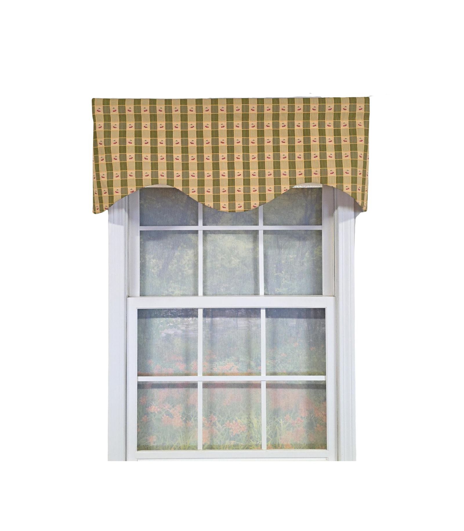 RLF Home 100% Cotton Cherry Plaid Cornice  Fully lined Windows Rod Pocket Valance 50" x 17"  Green