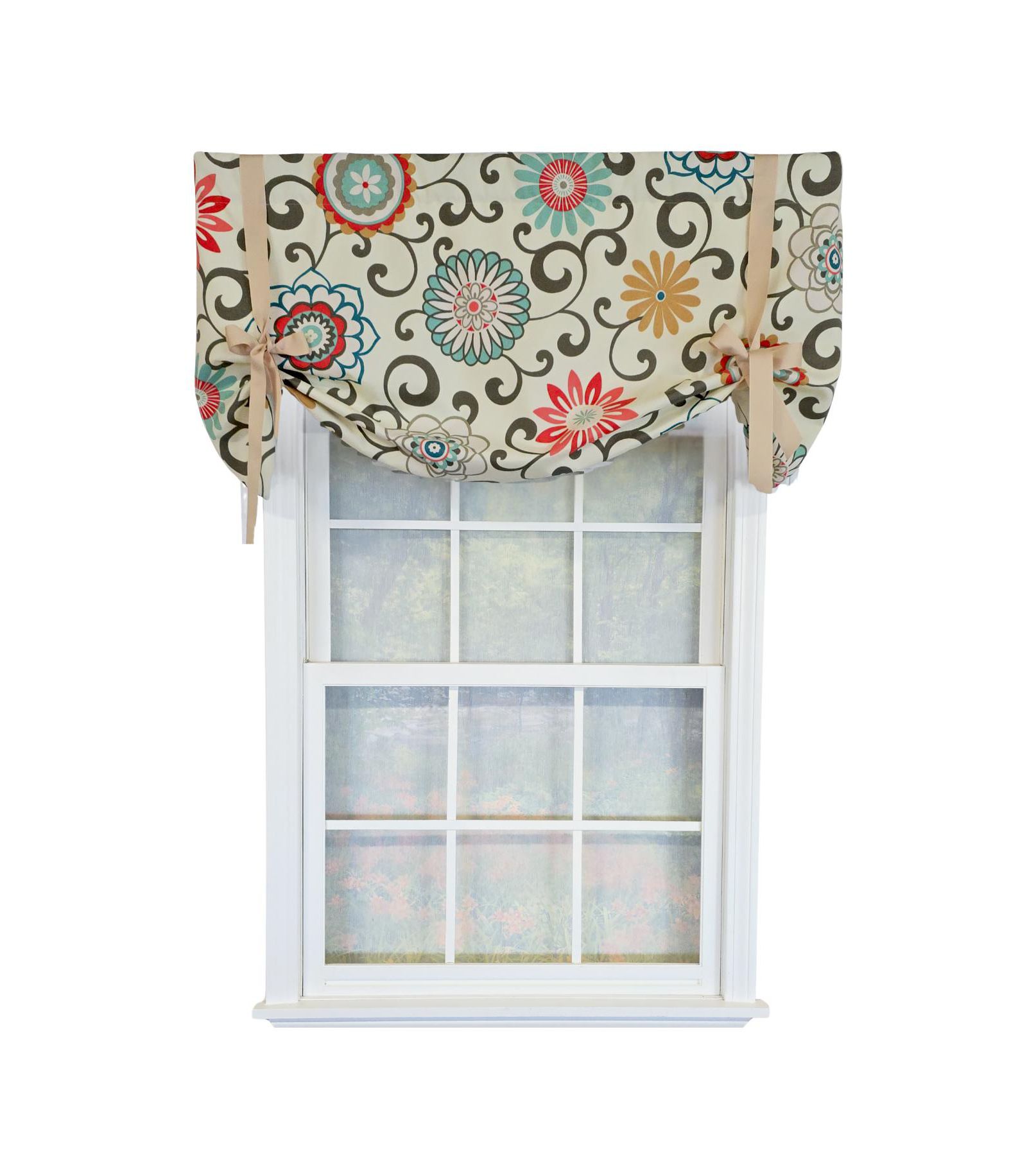 RLF Home 100% Cotton Monterrey Tie-Up  Fully lined Windows Rod Pocket Valance 50" x 23"  Cream