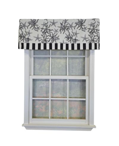 RLF Home Reef Banded Valance Collection - 100% Cotton Window Treatment 50" x 16"  Black