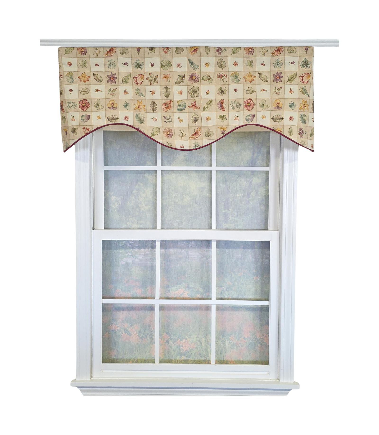 RLF Home Botanical Cornice Valance - 100% Cotton with Ivory Lining 50" x 17"  Beige